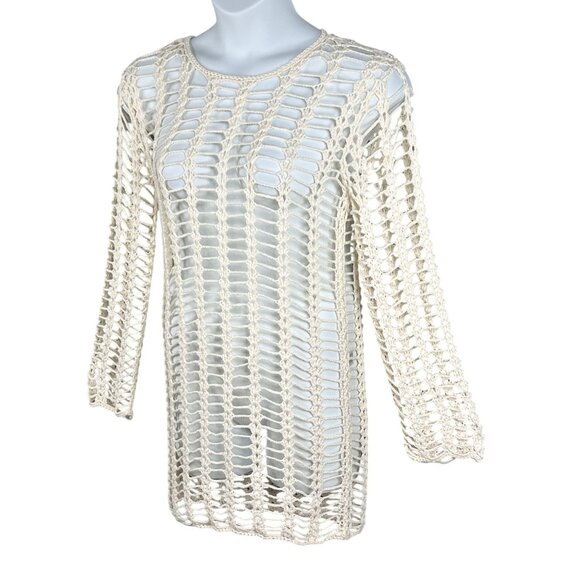 Superdown Med Miranda Crochet Mini Dress Open-Knit Bell Sleeves Beachy Vacation - Picture 4 of 16